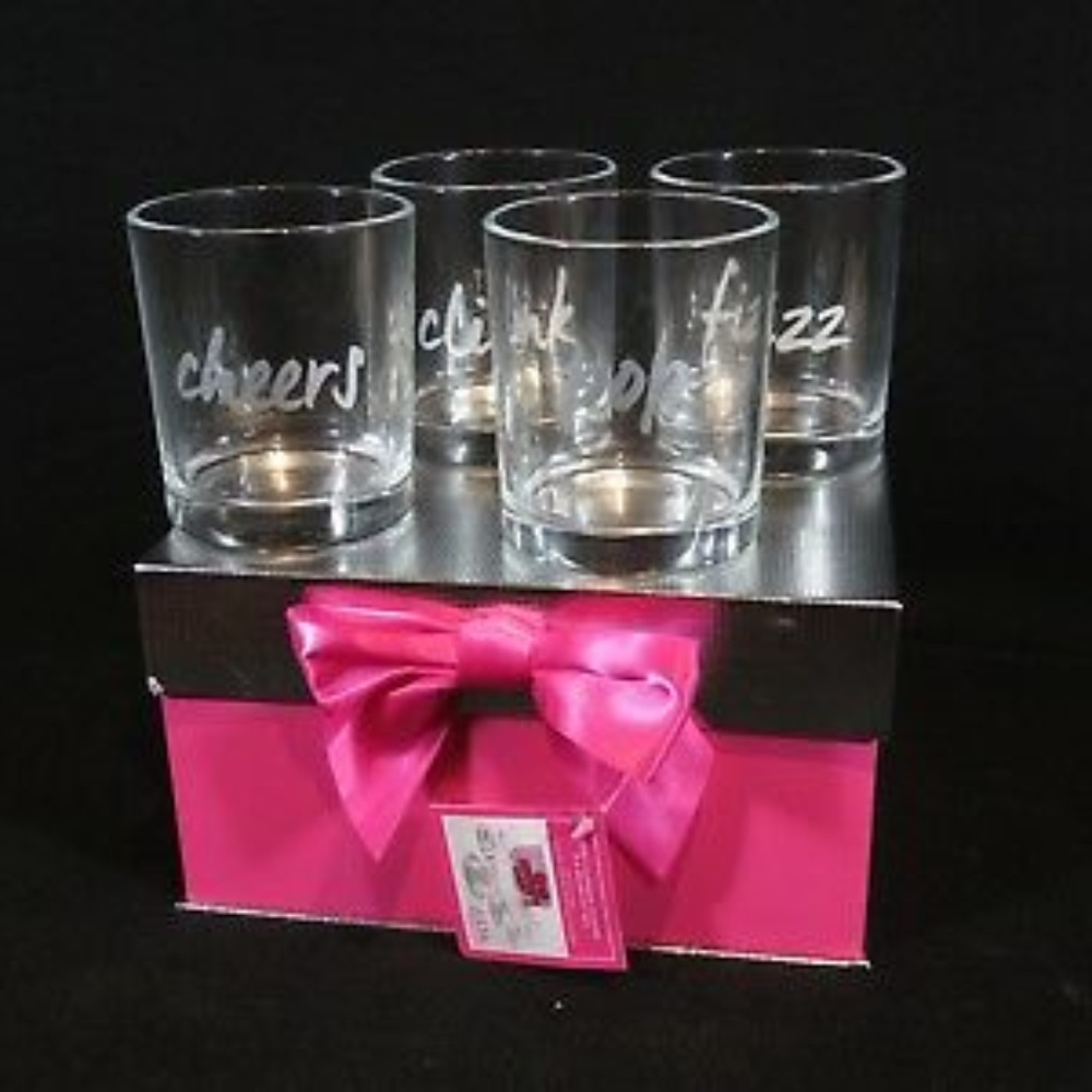 4 PC Glass Tumbler Set with Coasters in Gift Box